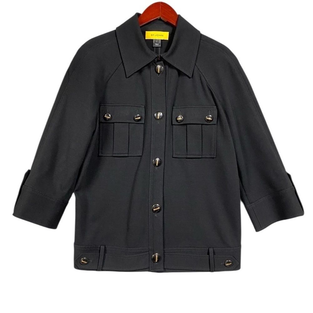 St. John Knit 3/4 Sleeve Jacket Size S Black Accent Buttons